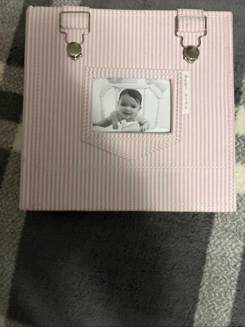 Target Pink and White Striped Fabric Photo Storage Box